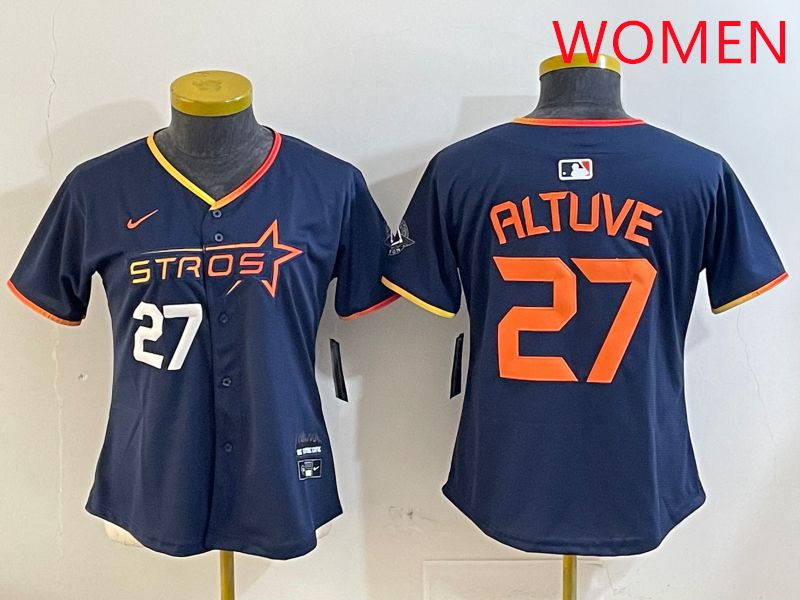 Women Houston Astros #27 Altuve Drak Blue Three generations Joint Name 2025 Nike MLB Jersey style 4101->women mlb jersey->Women Jersey